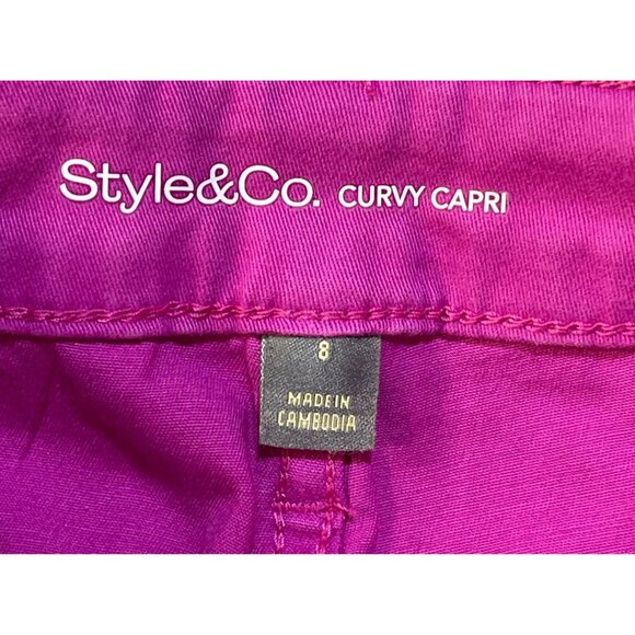 Style & Co Curvy Womens Size 8 Capri Pants Fuchsia Tulip Mid Rise Slimming Pocke - Picture 8 of 9